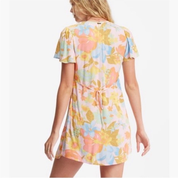Billabong Short & Sweet Floral Print Flutter Sleeve Babydoll Dress Sorbet XS NEW - Picture 3 of 13